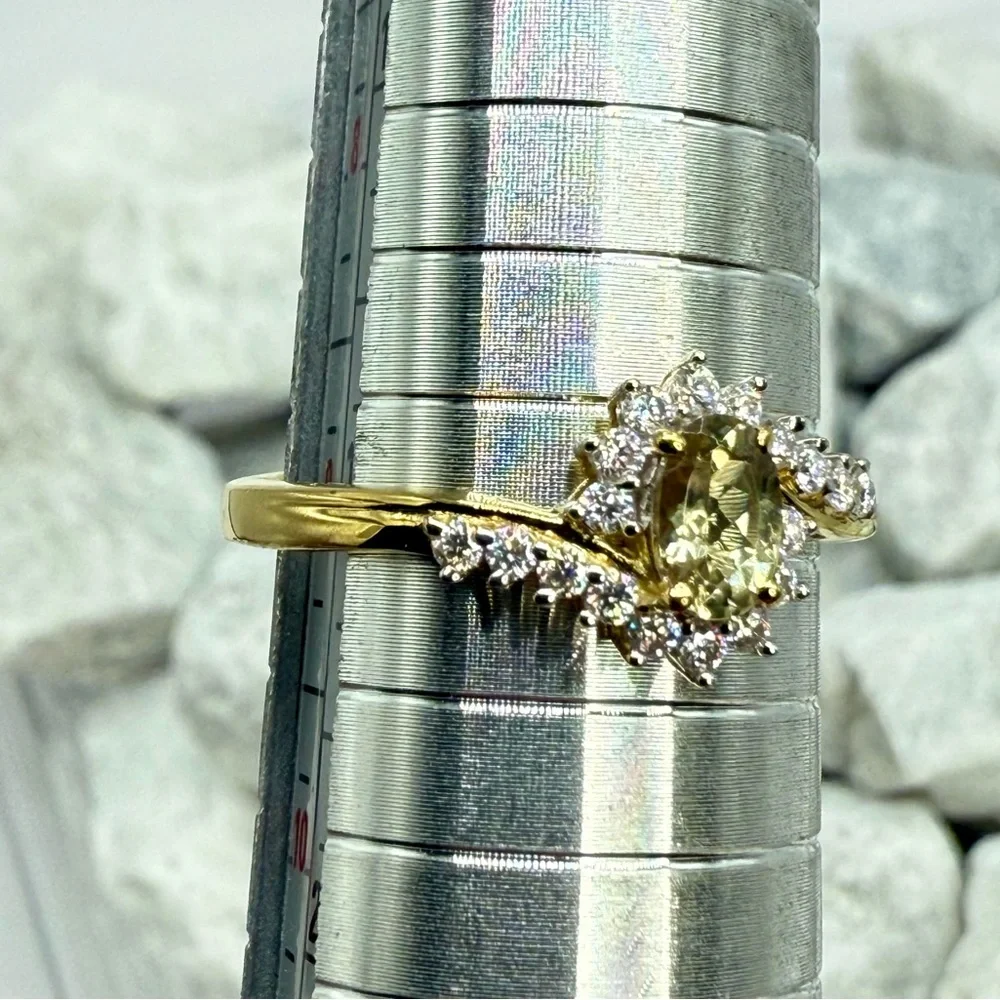 NWT AAA Turkizite & Moissanite 0.90ct Bypass Ring 18K Vermeil YG over 925 Size 9